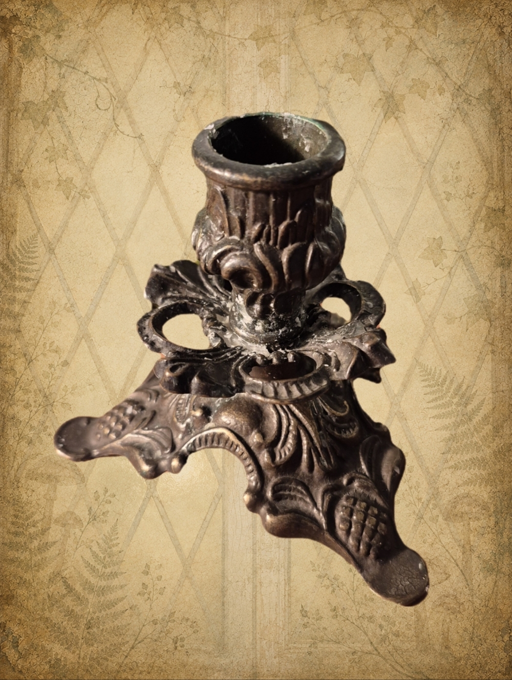 Antique-Style Brass Candle Holder - Ornate Brown Finish